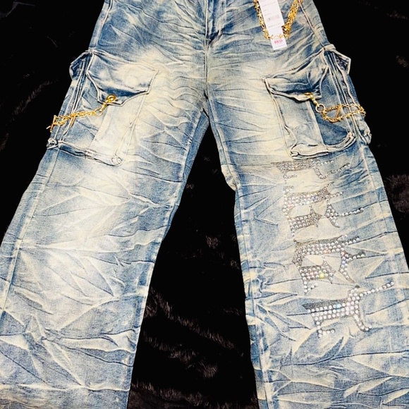 Smoke Rise Women's High Rise Wide Leg Chain Denim Pants - Picture 6 of 7